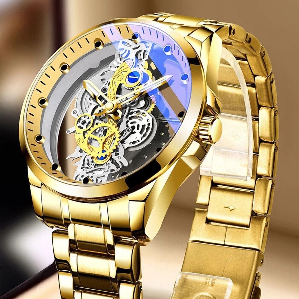 Hollow Skeleton Luxury Men’s Automatic Quartz Stainless Steel Watch Business USA