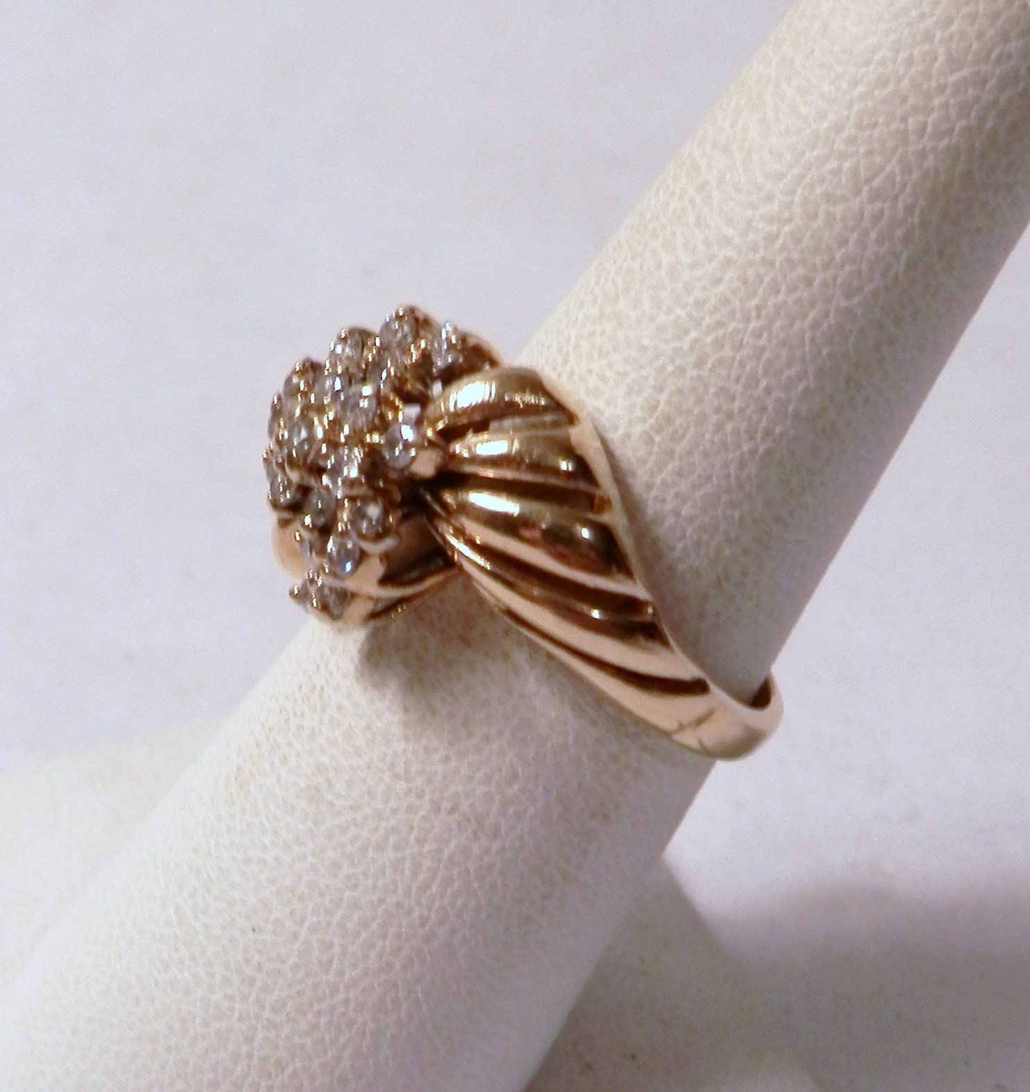 Stunning Tru Glo Diamond Cluster Waterfall 14K Yellow Gold Ring 5.3 Gram Size 7