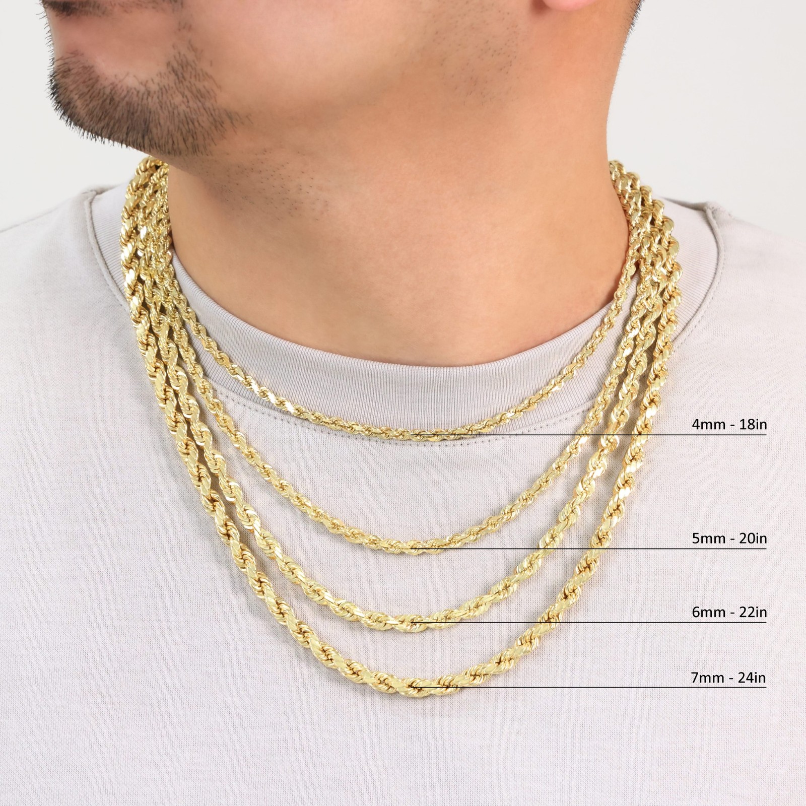 14K Yellow Gold Solid Rope Chain Necklace Bracelet 1mm-10mm Mens Women (7″- 30″)