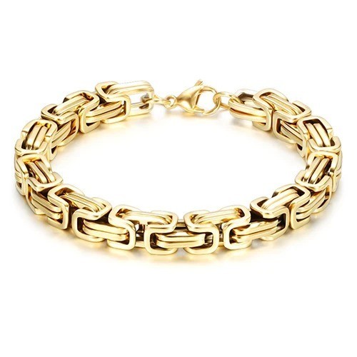 Silver Gold Black Tone Square Byzantine Stainless Steel Bracelet Mens Boys Chain