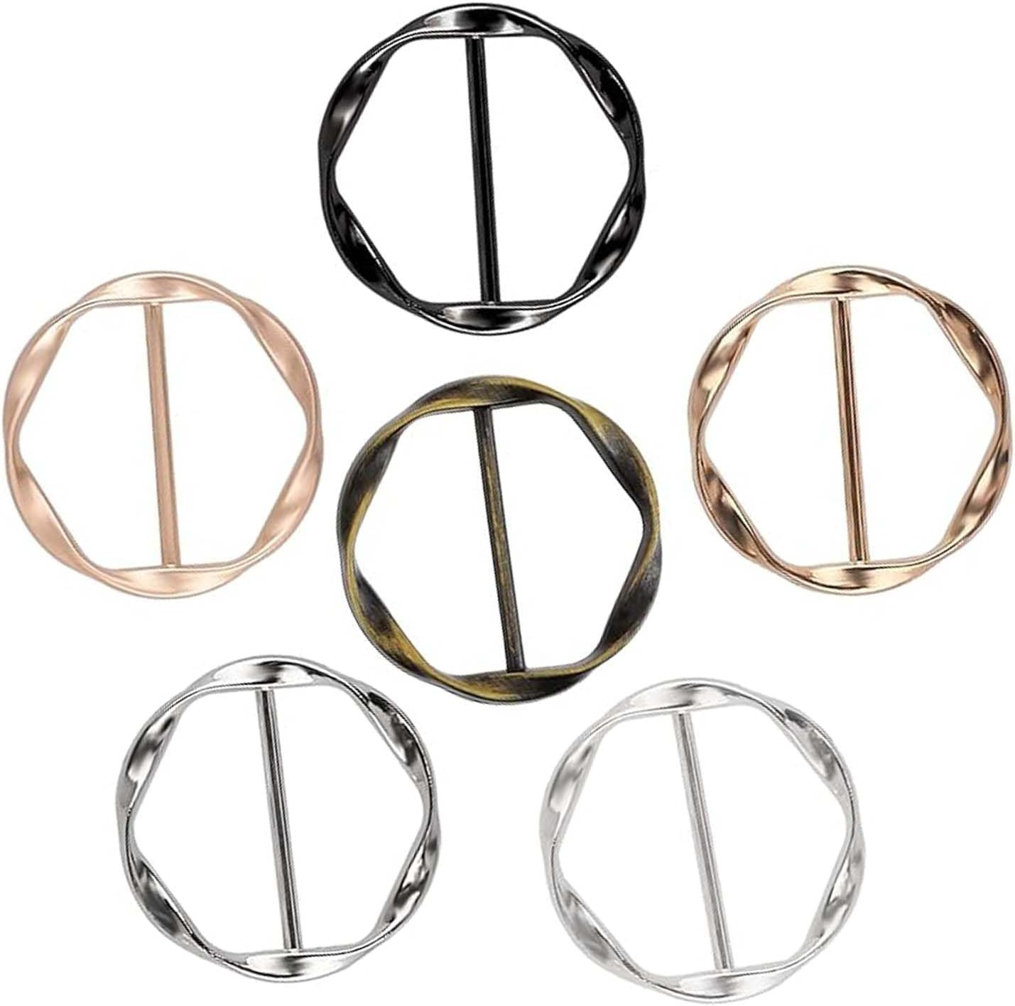 6 PCS Scarf Clips and Ring T Shirt Clip for Women Fashion Metal Circle Buckle fo