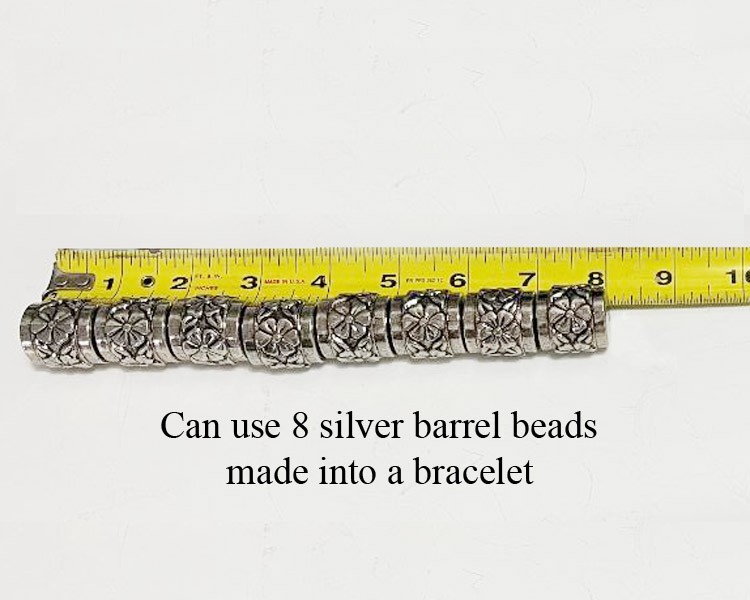 Silver Barrel Beads with daisy floral design good for Necklace & Bracelet