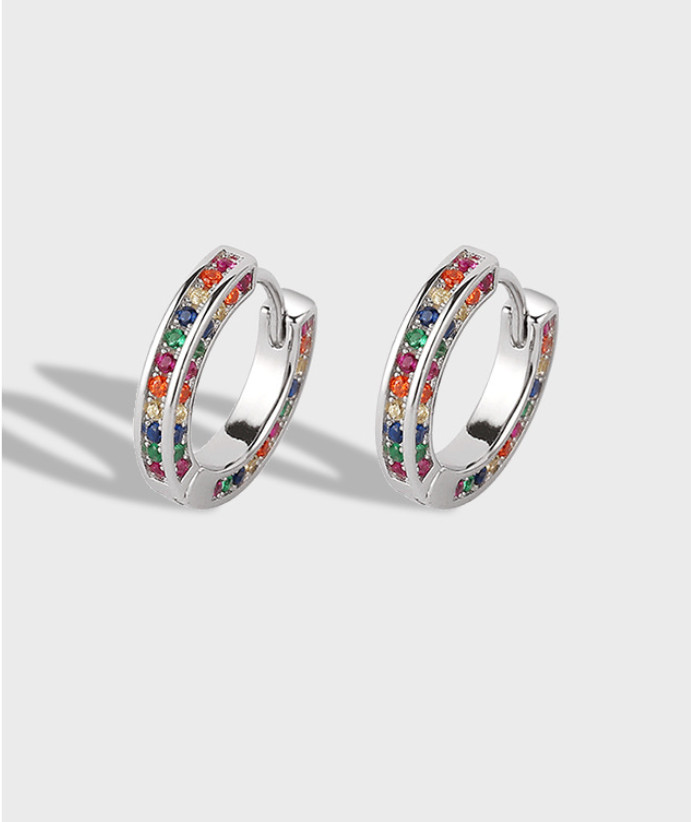 925 Sterling Silver Plated Colorful Cz Tube Huggie Hoop Earrings Women Girl E8