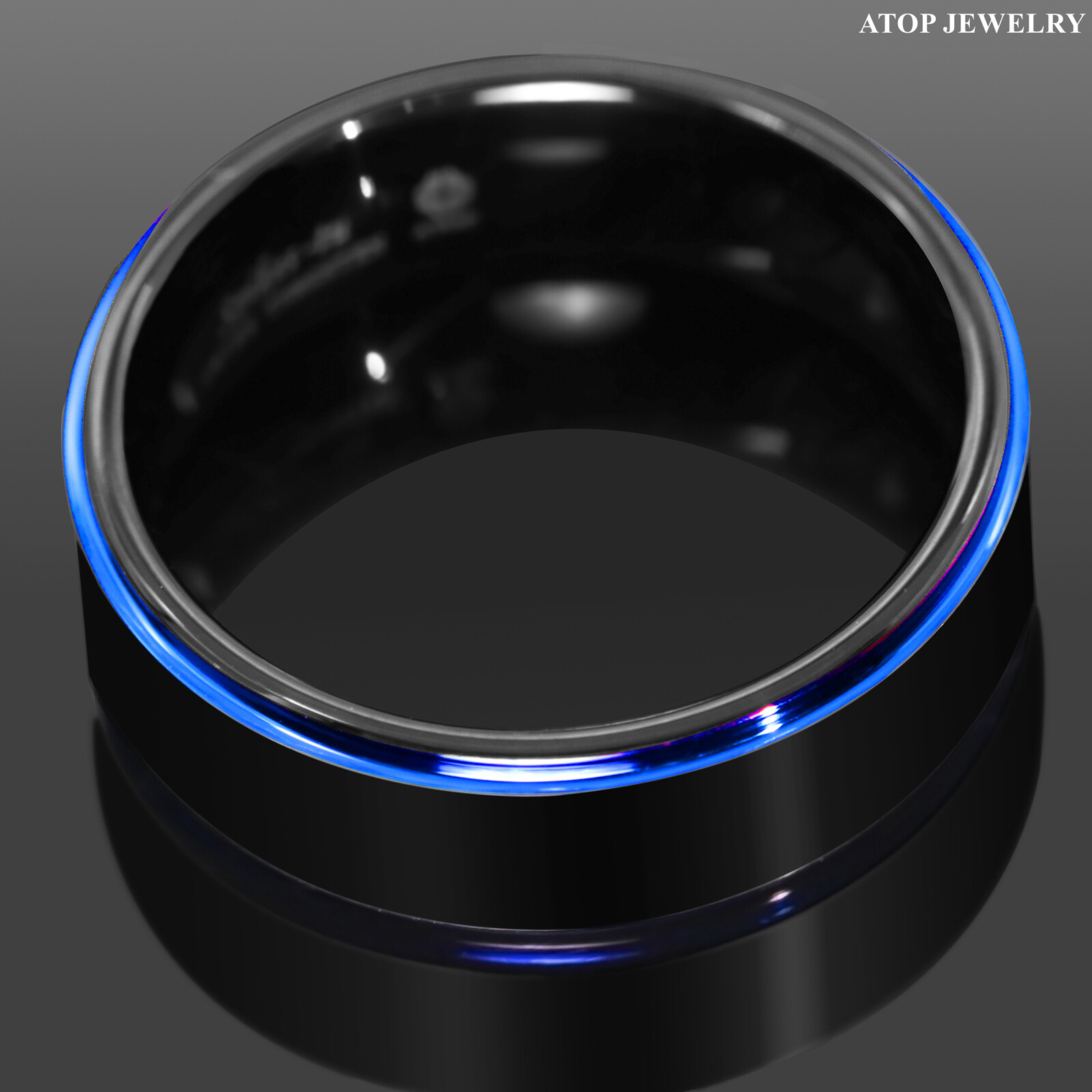 8/6mm Tungsten Ring Black Brushed Blue Stripe Wedding Band ATOP Men’s Jewelry