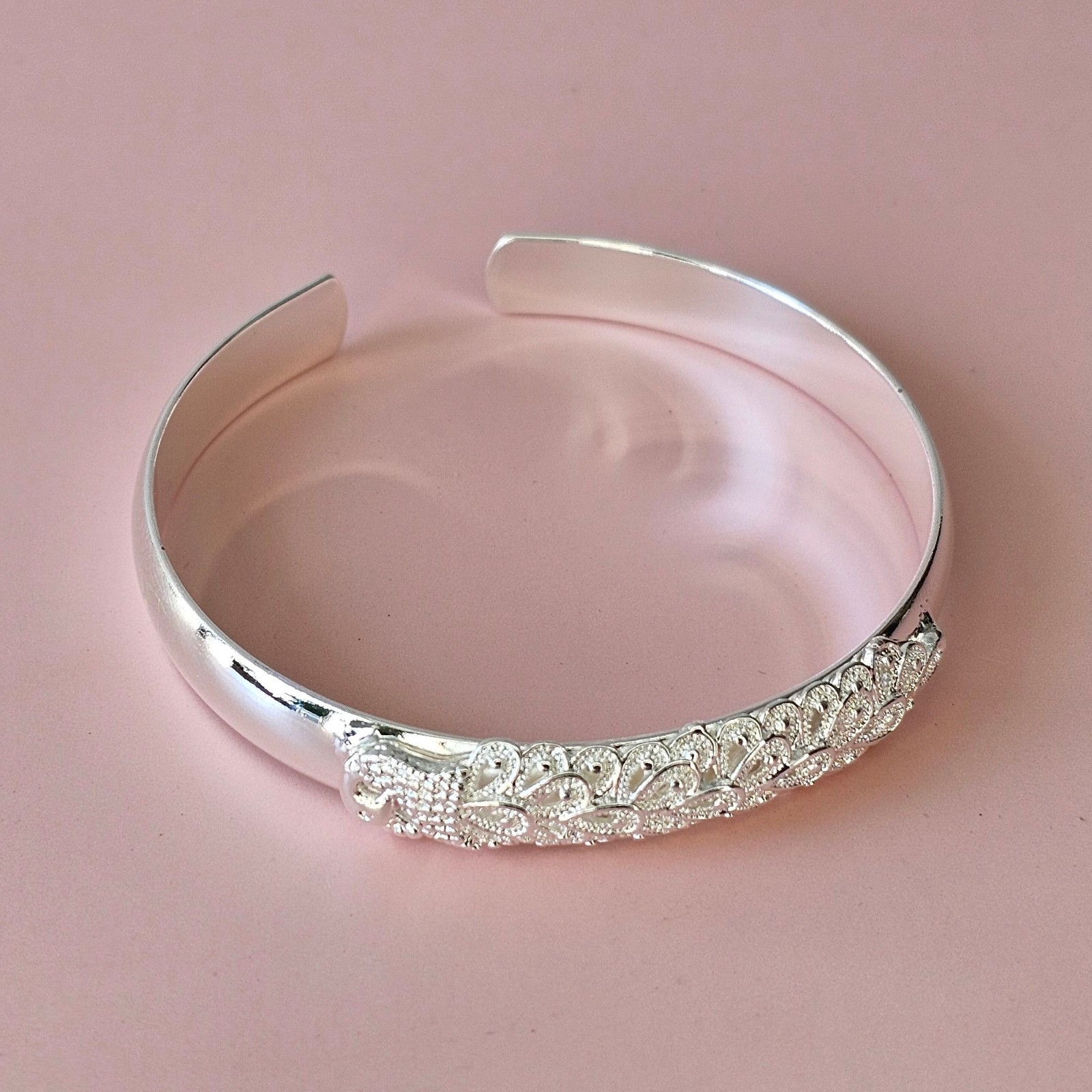 925 Sterling Silver Peacock Design 18cm Open Bracelet + Gift Box