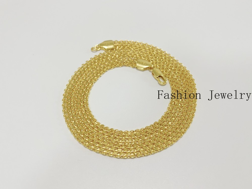 Solid 18K Yellow Gold Bohemian Multi Layer Wide Necklace Chain Gift 8mm 20inch