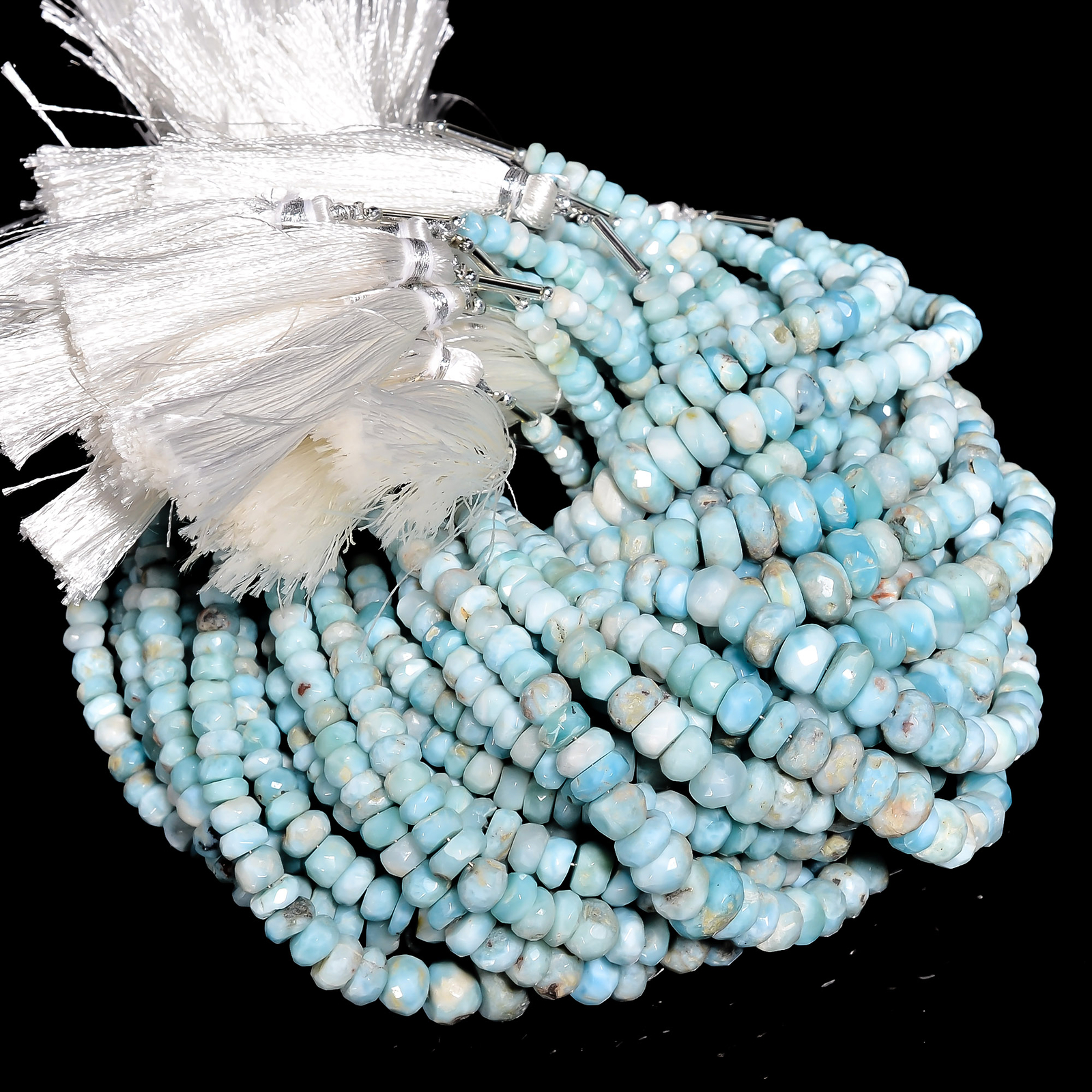Natural Larimar Gemstone Rondelle Faceted Beads 3X3 10X10 mm Strand 9″ EUC-264