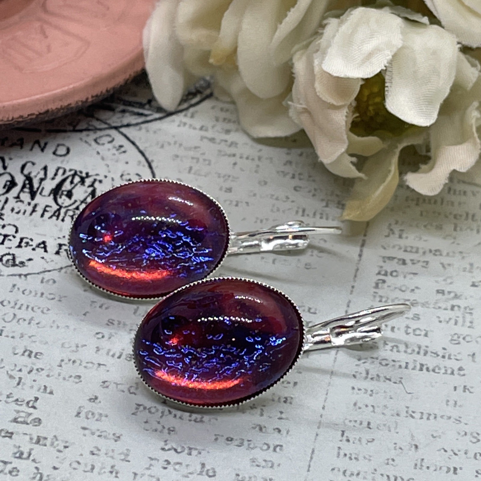 Dainty Fire Opal Dragons Breath Silver Anniversary French Wire Earrings Wedding