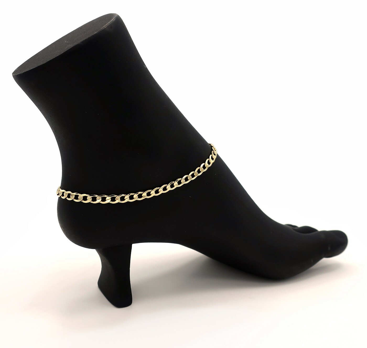 10″ ITALIAN CUBAN LINK CHAIN ANKLET 5mm CUBIC ZIRCONIA BRACELET 14K GOLD PLATED
