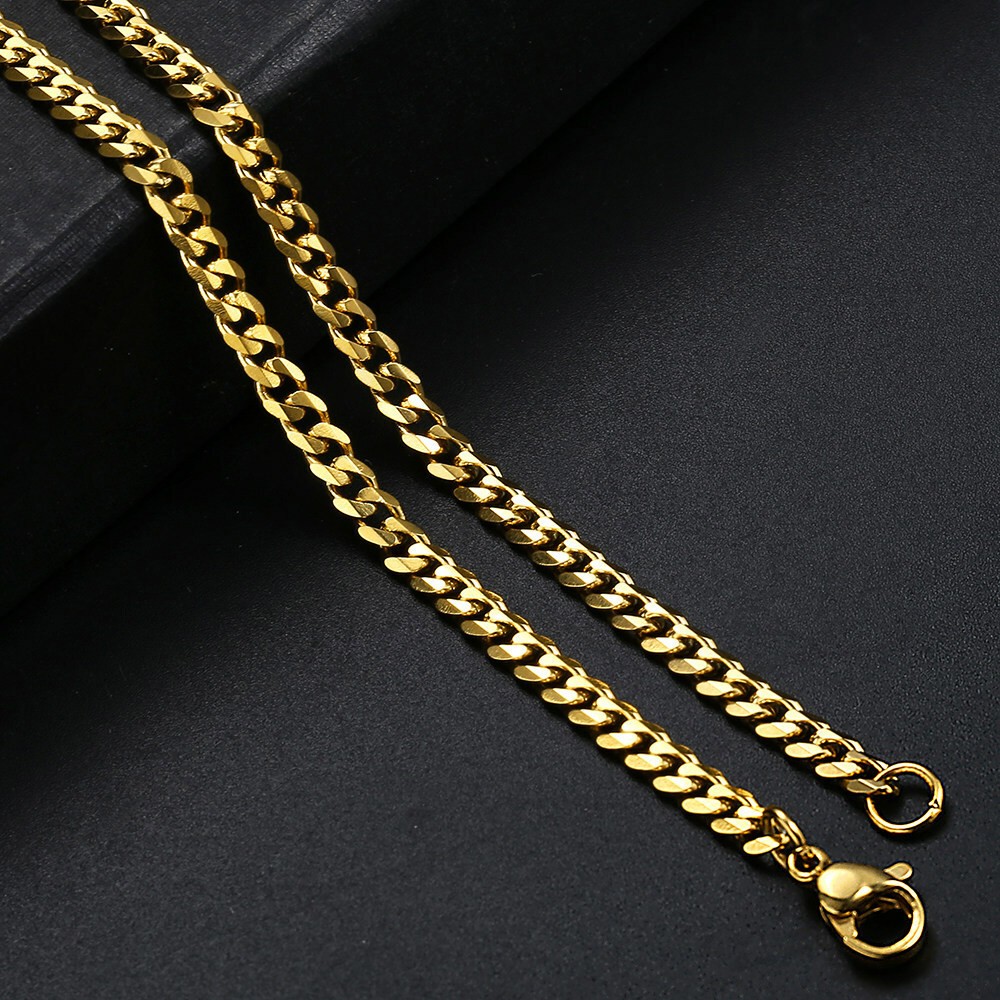 16″-36″ Stainless Steel Chain Mens Necklace Gold Plated Curb Cuban 3/5/9/11mm