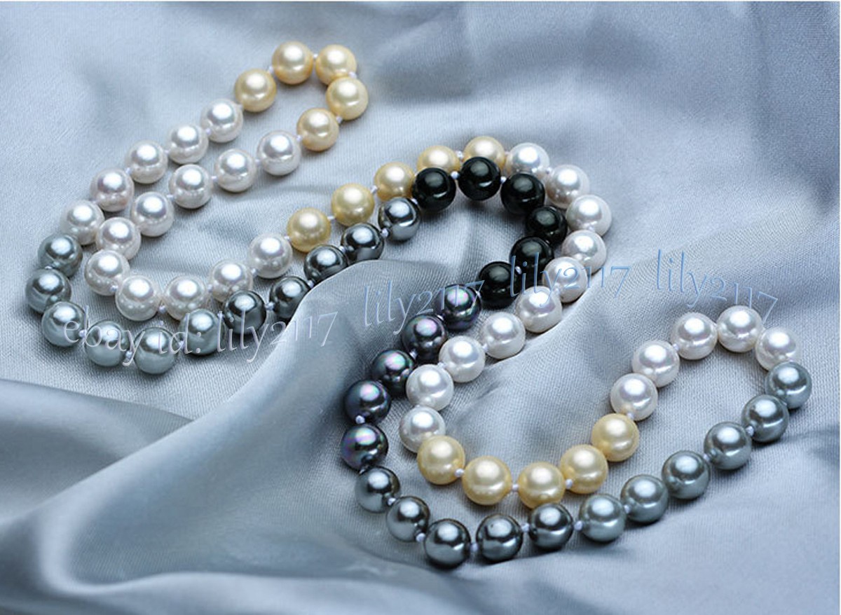 Multicolor Shell Pearl Imitation Pearl Round Beads Necklace 36-100 in No Clasp