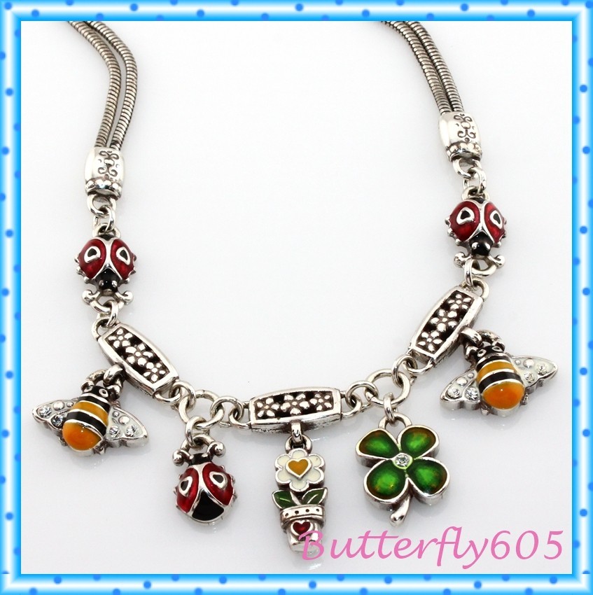 Brighton Love Bug Ladybug Bumble Bee Flower Heart Clover Pendant Necklace