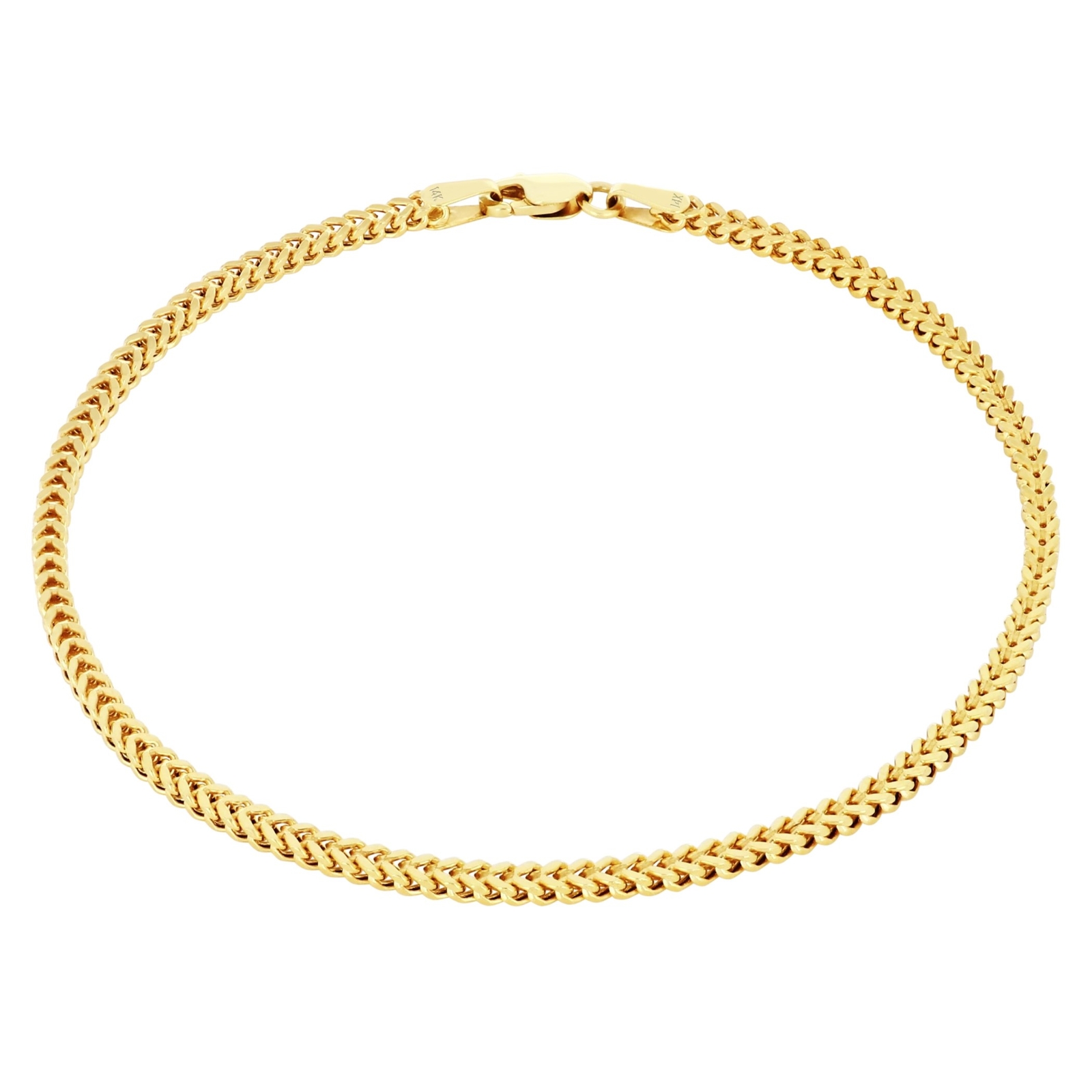 14k Yellow Gold 1.5mm Franco Box Bracelet Chain Mens Womens 7″ 7.5″ 8″ 8.5″ 9″