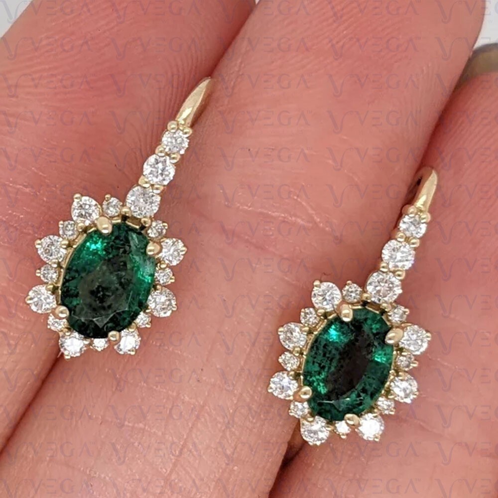 4.00ct Oval Cut Natural Emerald & Diamond Earring 14K Yellow Gold Plated