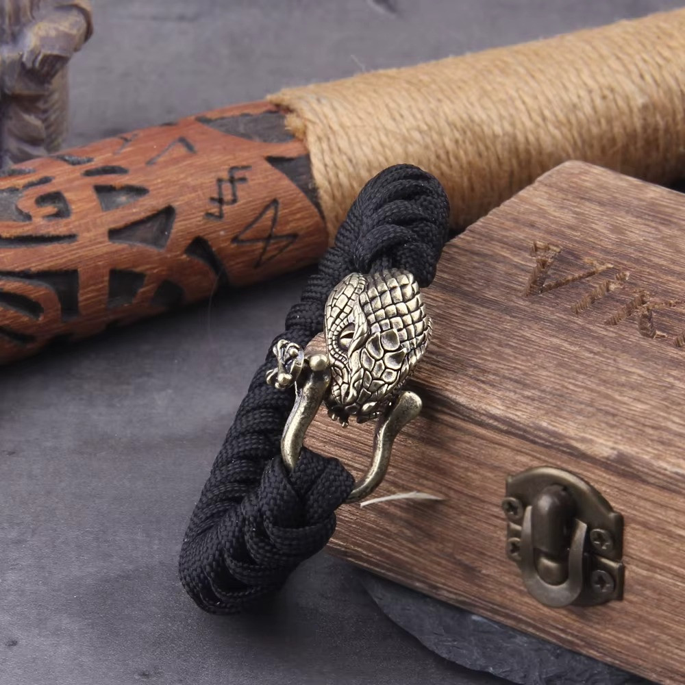 Viking Wolf Head Bracelet Men’s Braided Paracord Punk Biker Cuff Jewelry