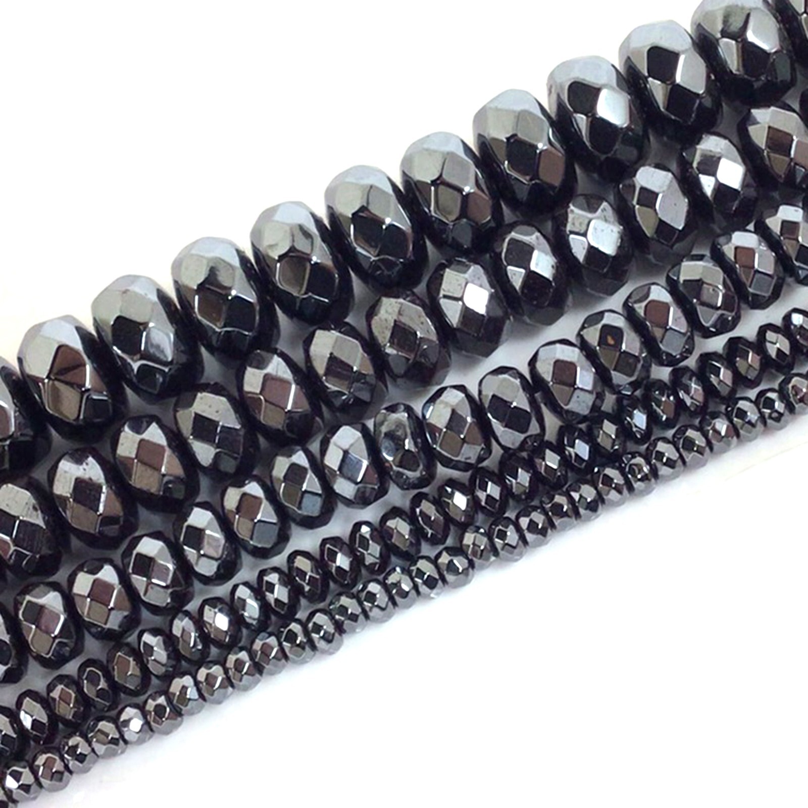 Shiny Black Hematite Faceted Rondelle Spacer Loose Beads 15″ 3mm 4mm 6mm 8mm