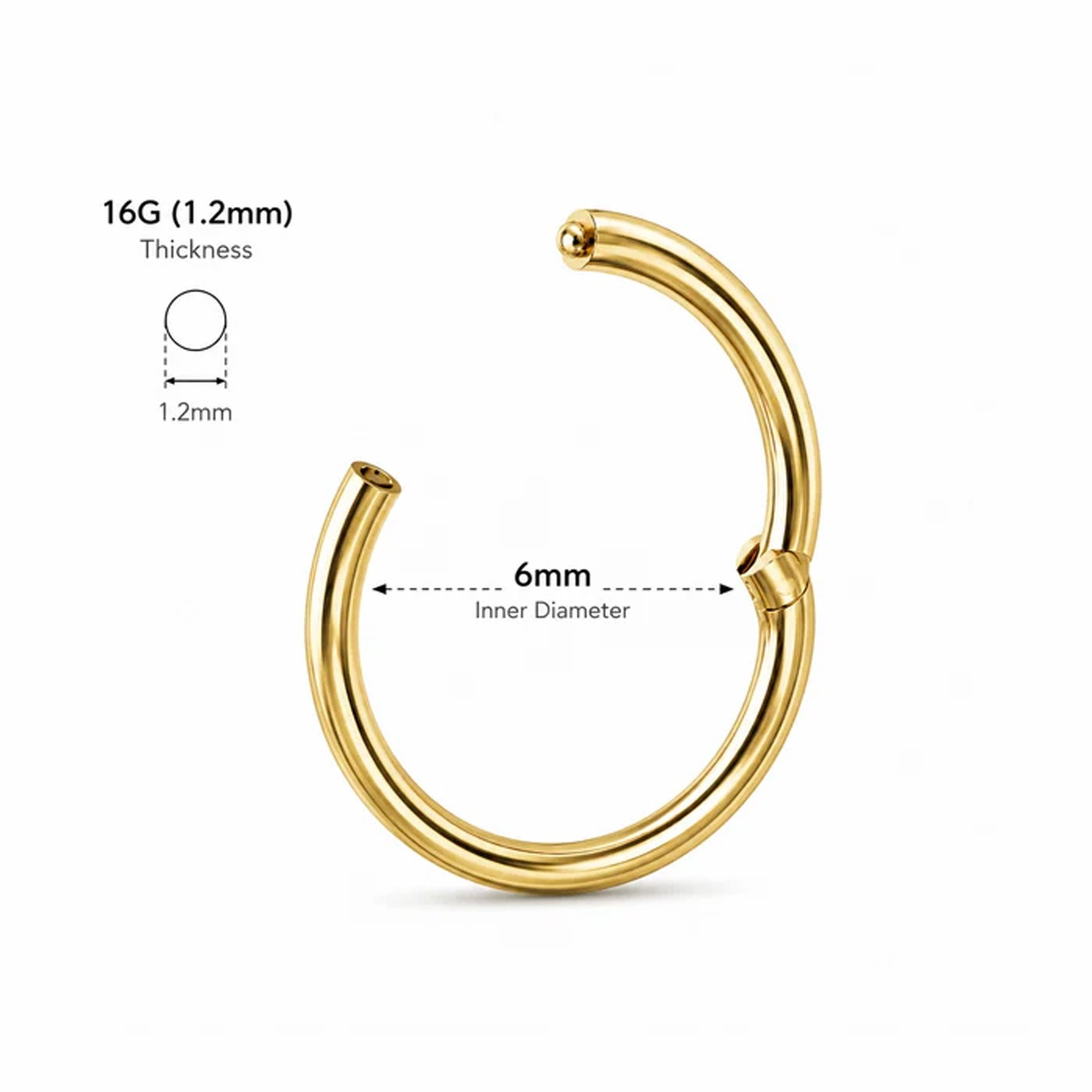 14K Solid Gold Hinged Segment Clicker Ring Nose Septum Cartilage Helix Tragus