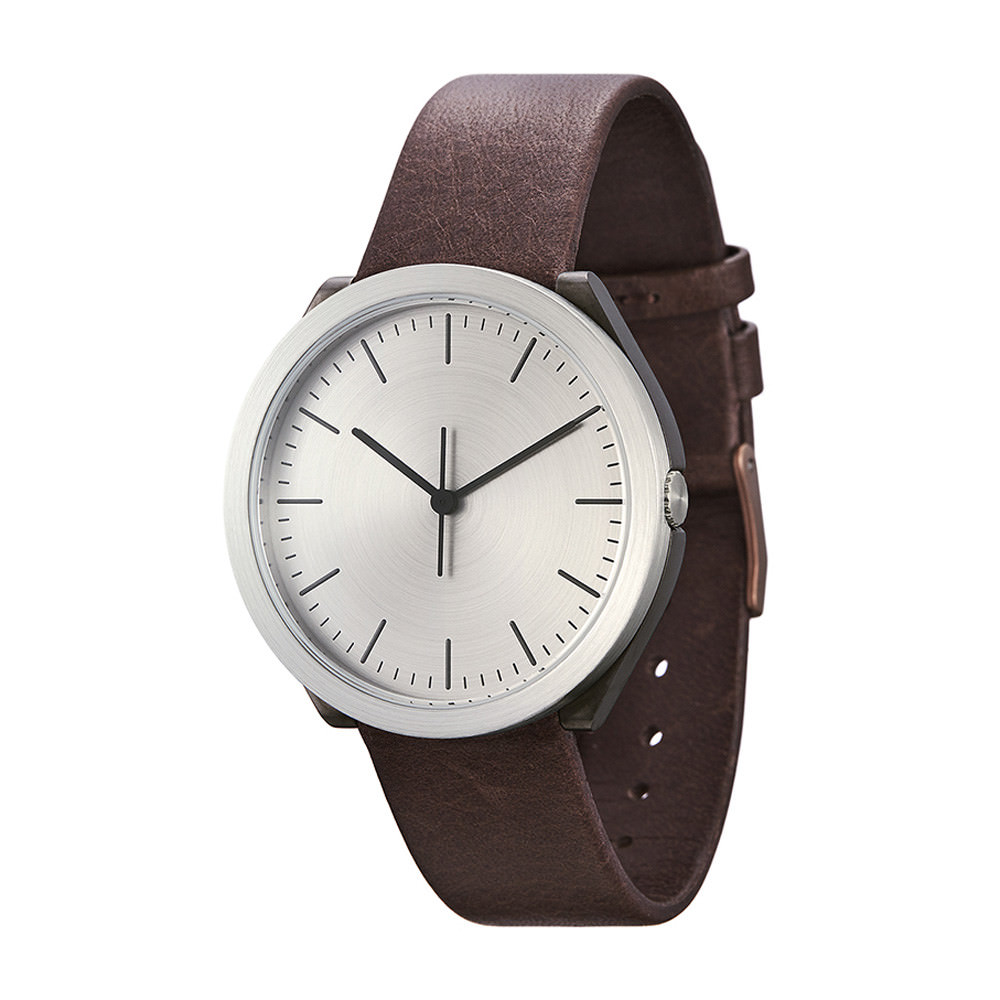 Normal Timepieces “”Hibi”” Quartz Grey Steel Black Brown Leather Men’s Watch