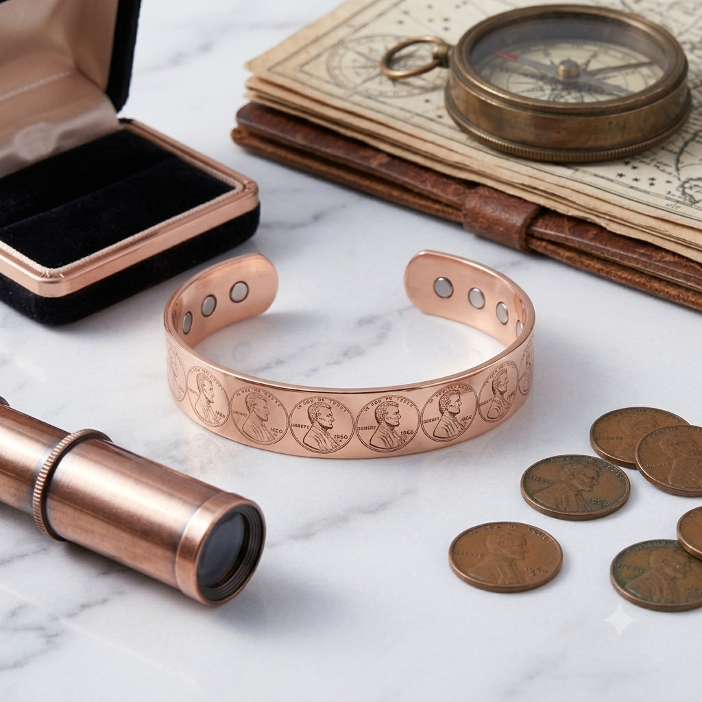 Lincoln Penny Design Solid Copper Magnetic Bracelet Arthritis Pain Therapy Cuff