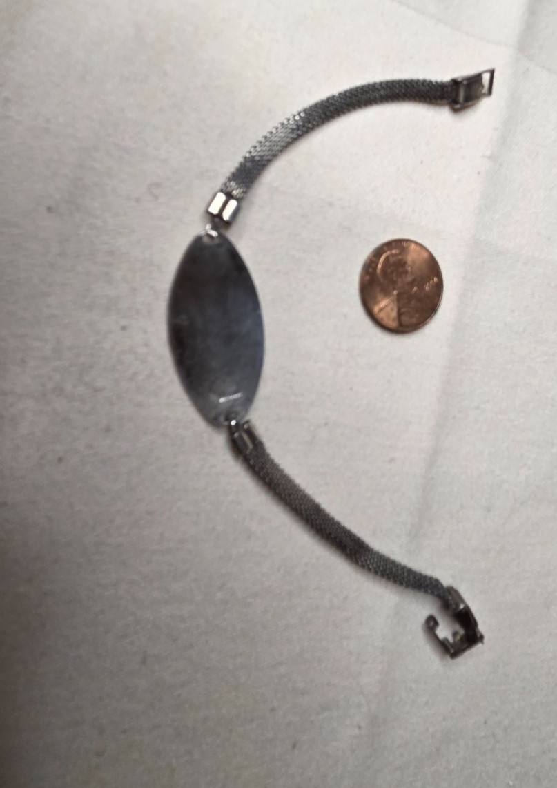 Vintage Bracelet Silver Sterling Identity 7 1/2” ID Pendant 8.2g Mesh Strap