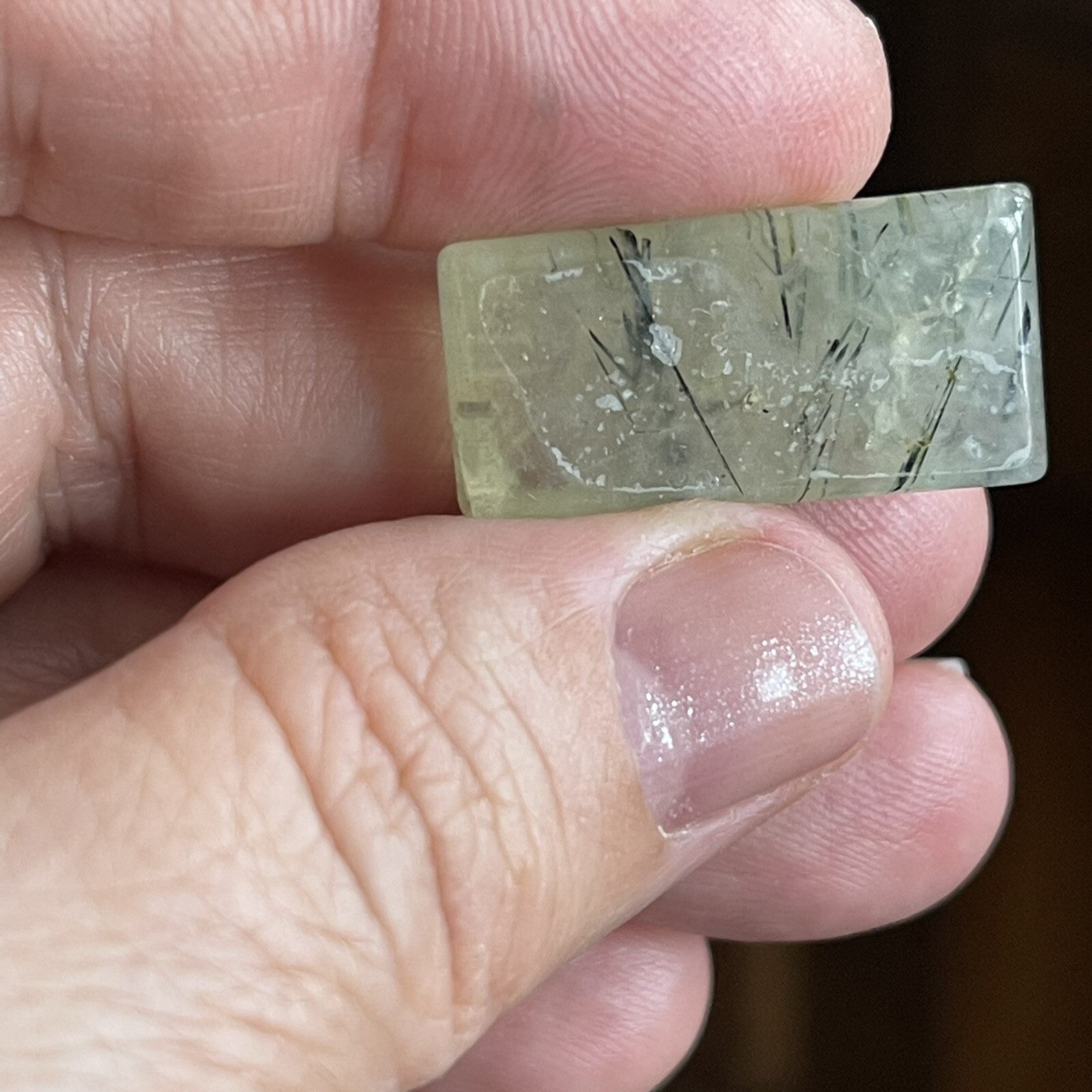 26.3×13.2×7.6mm Carved Rectangle Pale Green Prehnite Cabochon Loose Stone