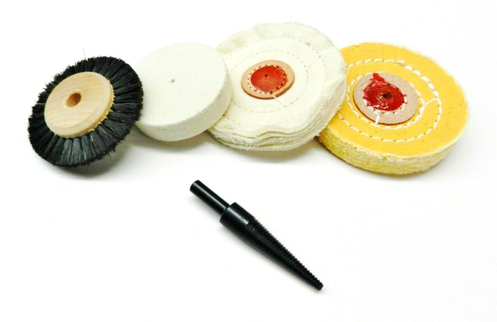 Polishing Buffing Wheel 5pc Set – Buffs Brush Felt Wheel & Tapered 1/4″Mandrel