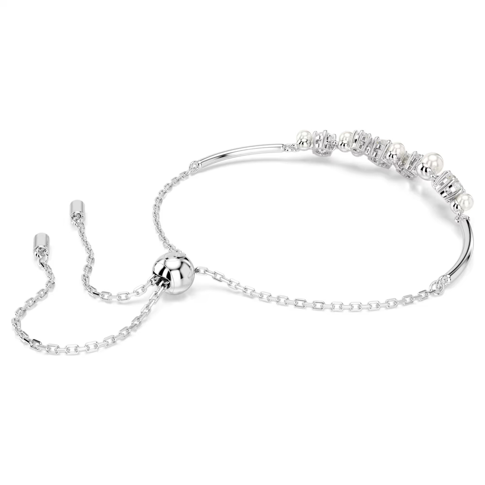 Constella White Rhodium Plated Bangle Crystal Pearl Round Cuts New