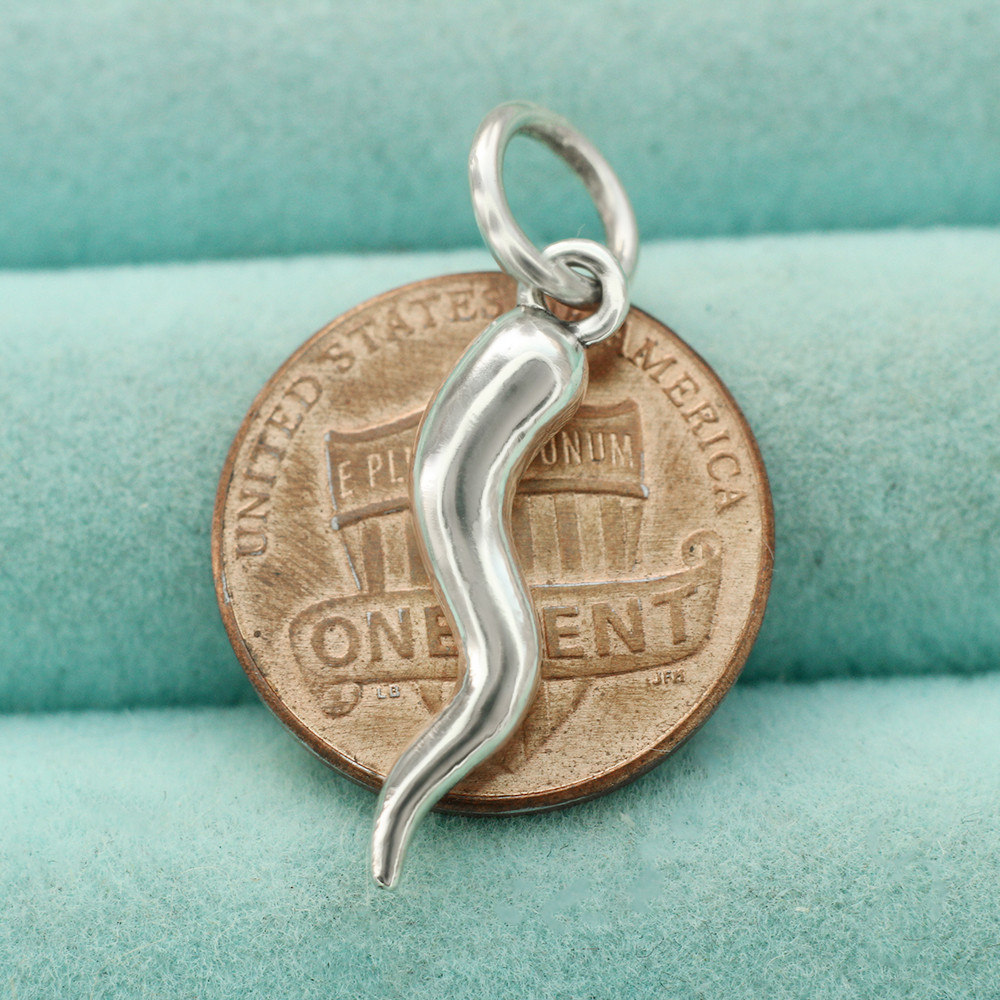 Italian Horn Chilli Pepper Pendant Charm 3D In 925 Sterling Silver Cornicello