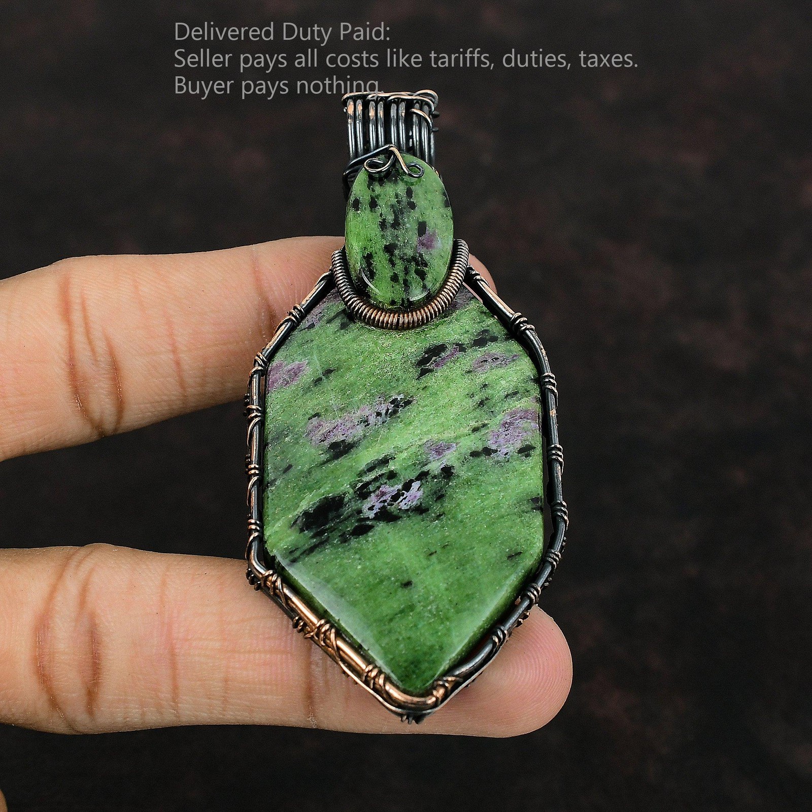 Copper Hexagon Ruby Zoisite Gemstone Mother Handmade Wire Wrapped Trendy Pendant
