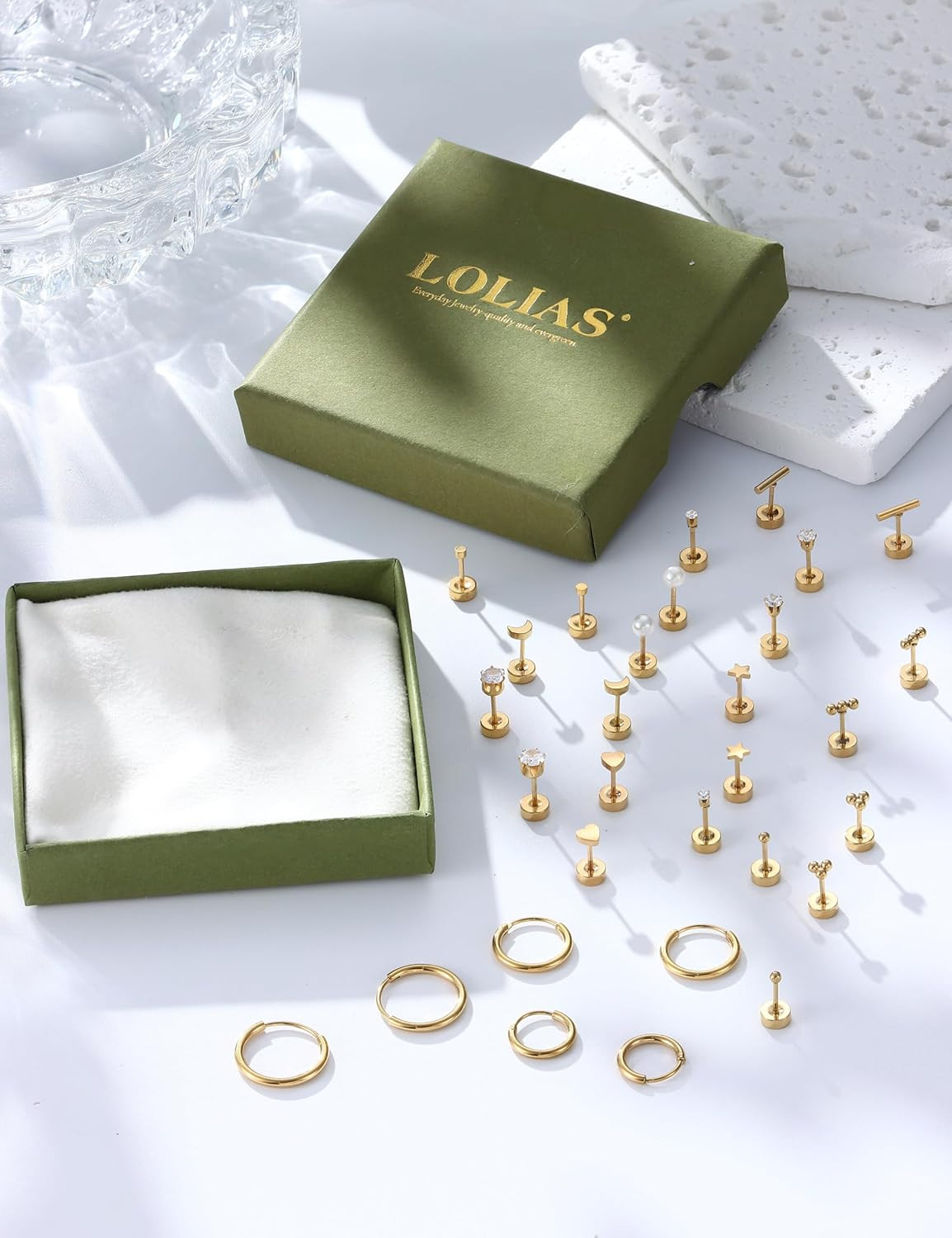 Small Hypoallergenic Flat Back Stud Earrings for Women Men 14K Gold Plated Surgi