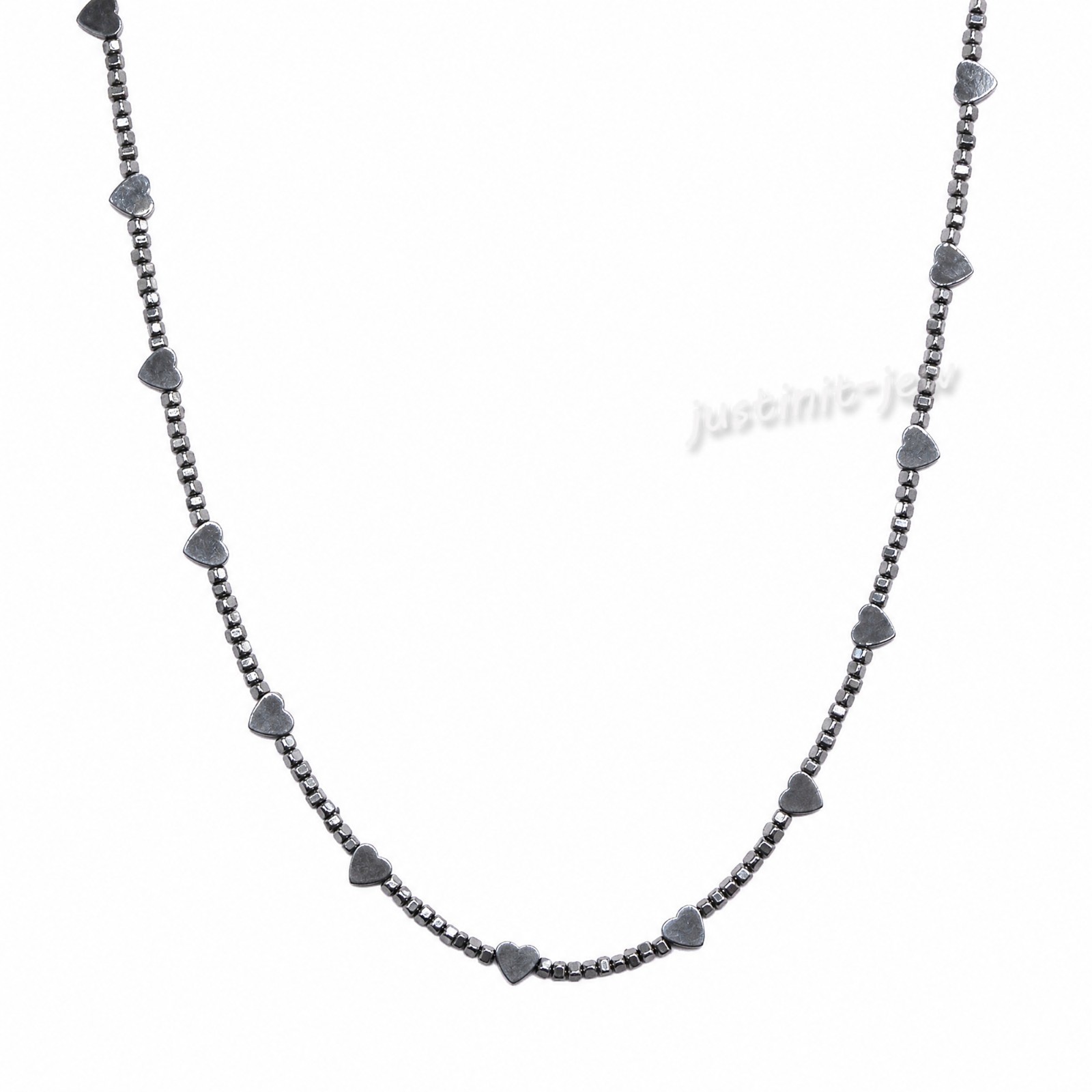 Hematite Heart & Clover shapes chips loose beads necklace 18.5-19″