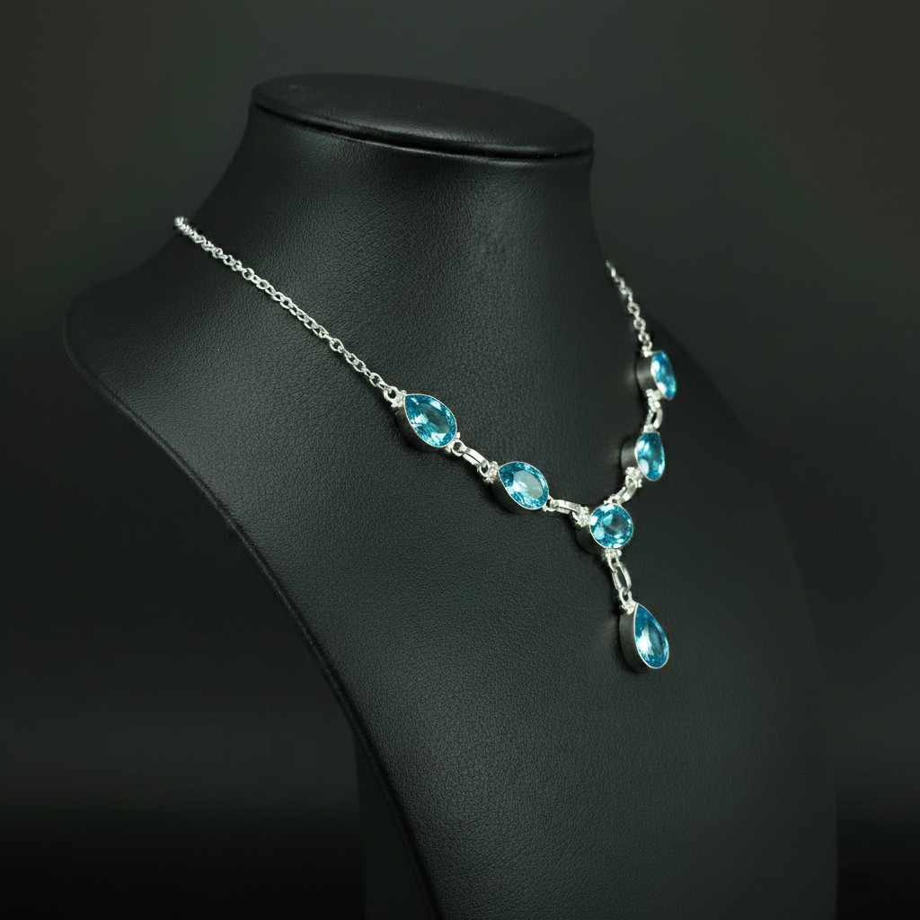 London Blue Topaz Gemstone 925 Sterling Silver handmade Gift Necklace 18″