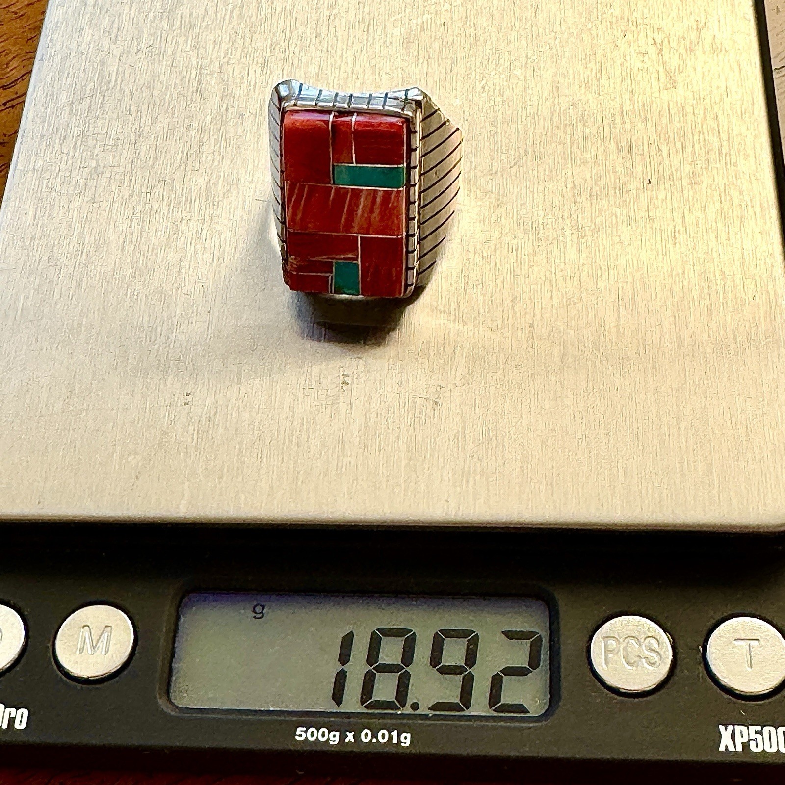 Turquoise Multi Stone Inlay Mens Ring Sz 12.5 Navajo Sterling Signed T Jack 22mm
