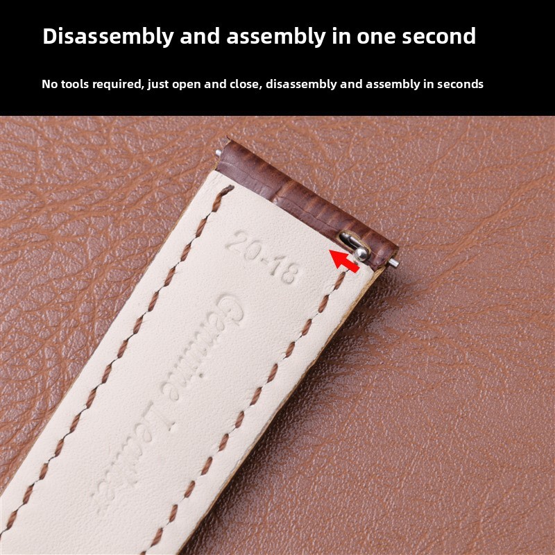 Quick Release Double-sided Genuine Leather Watch Strap Pin Buckle Band 18mm-24mm
