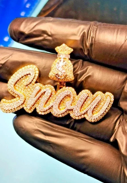 3.00 Ct Round Cut Real Moissanite Custom Name Pendant 14K Yellow Gold Plated