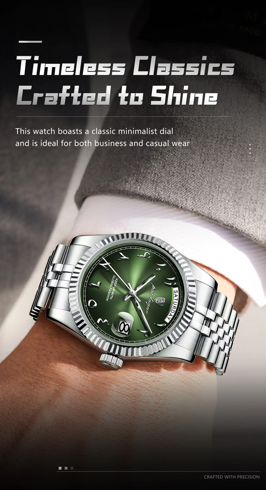 Stainless Steel Waterproof Quartz Watches For Mens Arabic Numerals POEDAGAR