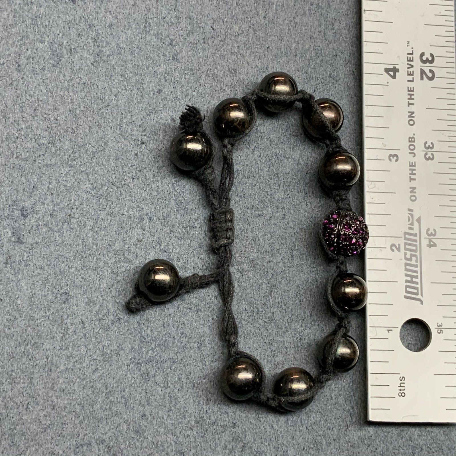 Adjustable Rhinestone Ball Bracelet 7-9 In Gunmetal Silver Beads Magenta Purple