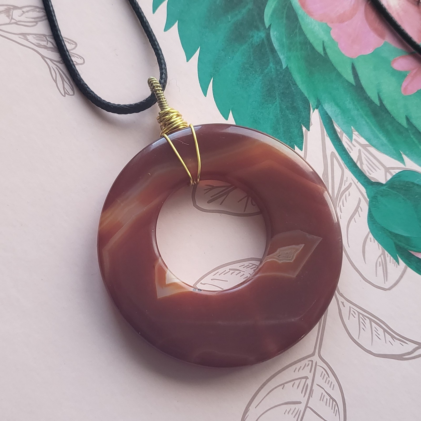 Carnelian Large Disk Pendant & Cord