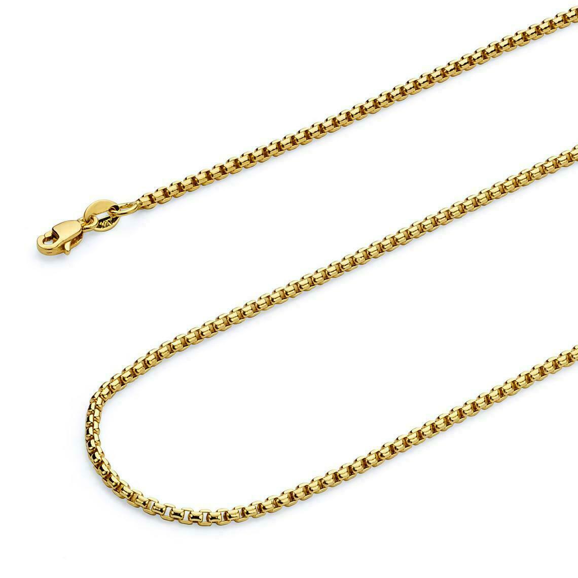 1.8MM Solid 14K Yellow Gold Round Box D.C Chain Necklace 16-24″