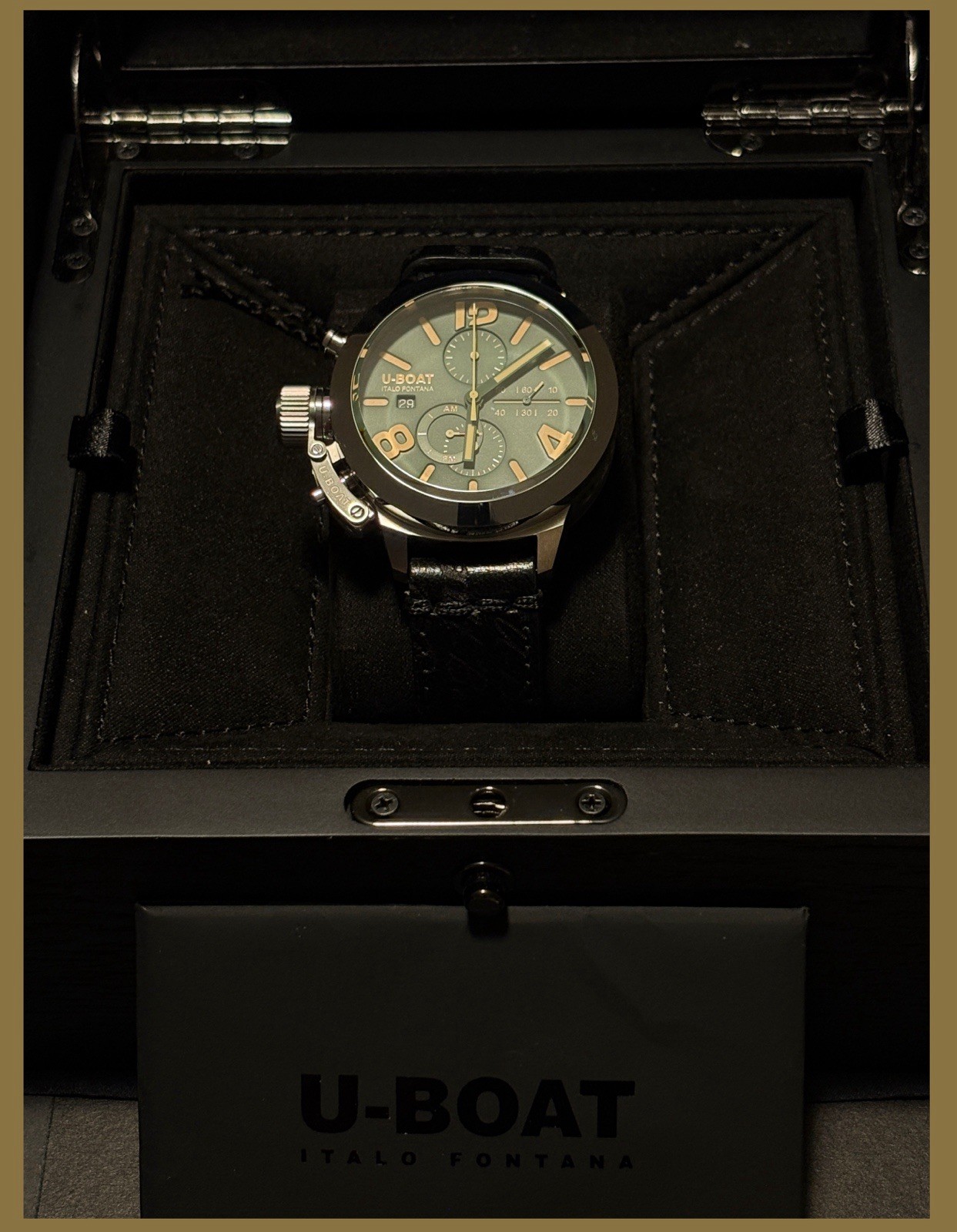 U-BOAT Italo Fontana Automatic Tungsten Chronograph Date Green Dial Leather 100m