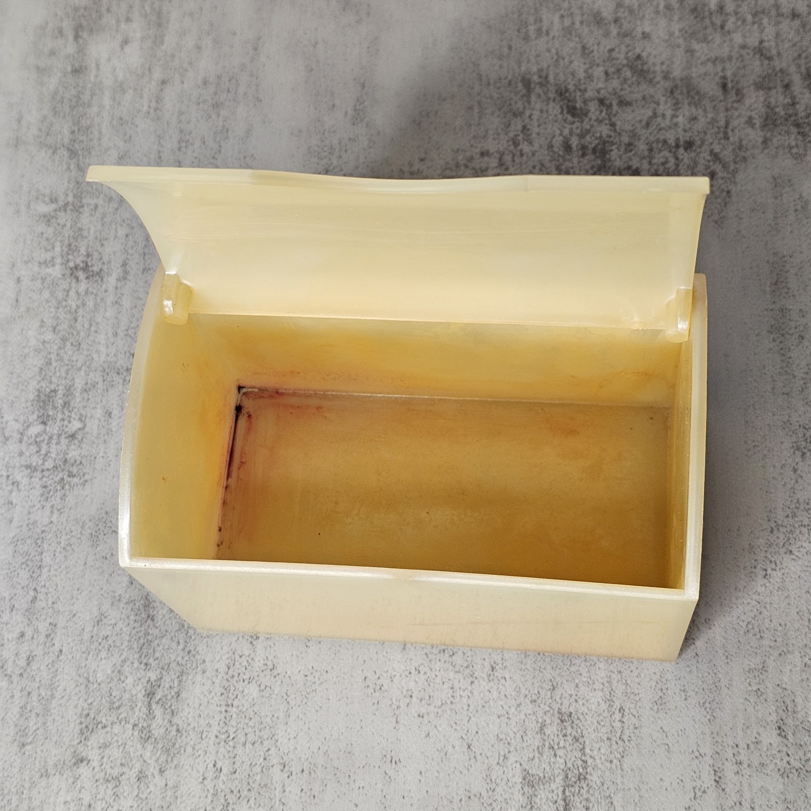 Celluloid Art Deco 1940s-50s Hinged Trinket Box Beauty Bath Supplies Storage Vtg