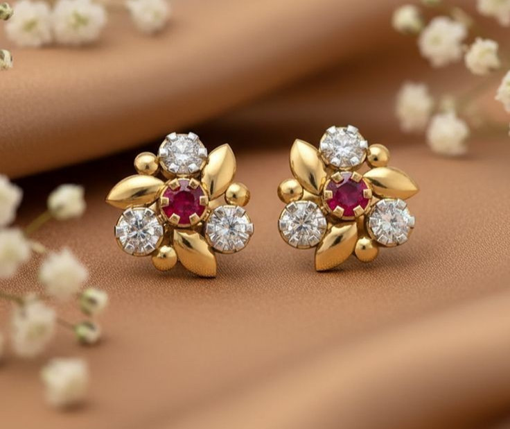 2.36 Ct Round Cut Simulated Ruby Lovely Stud Earrings 14k Yellow Gold Plated