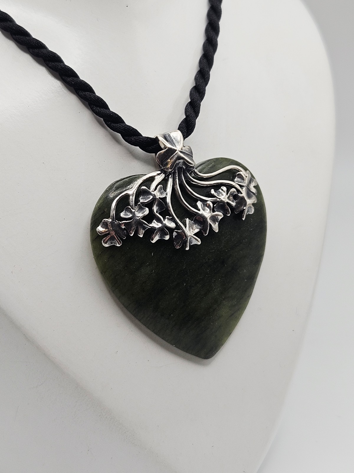 Sterling Silver Irish Connemara Marble Heart & Clover Bail Pendant Necklace 18″
