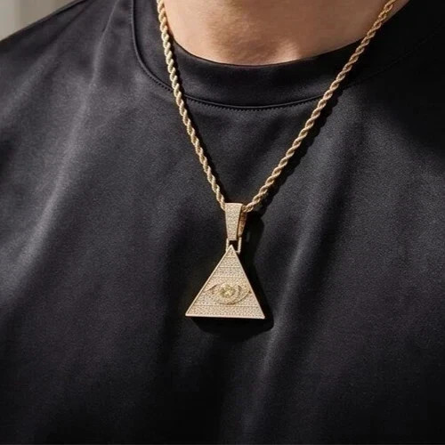 2.50 Ct Round Cut Moissanite Pyramid Eye Pendant 14K Rose Gold Plated Silver