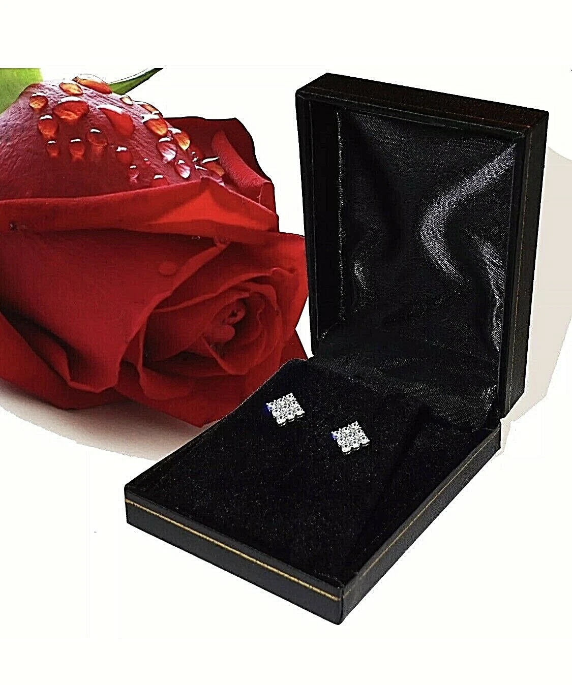 4 Ct Princess Cut VVS1/D Lab Created Stud Earrings 14k White Gold 7mm Push Back