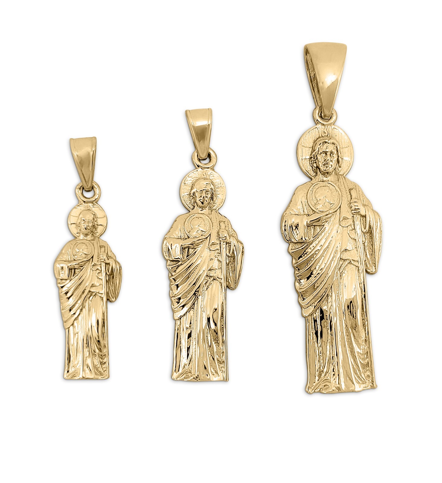 Real 18K Yellow Gold Saint Jude Thaddeus Pendant Patron Saint of Hope Religious