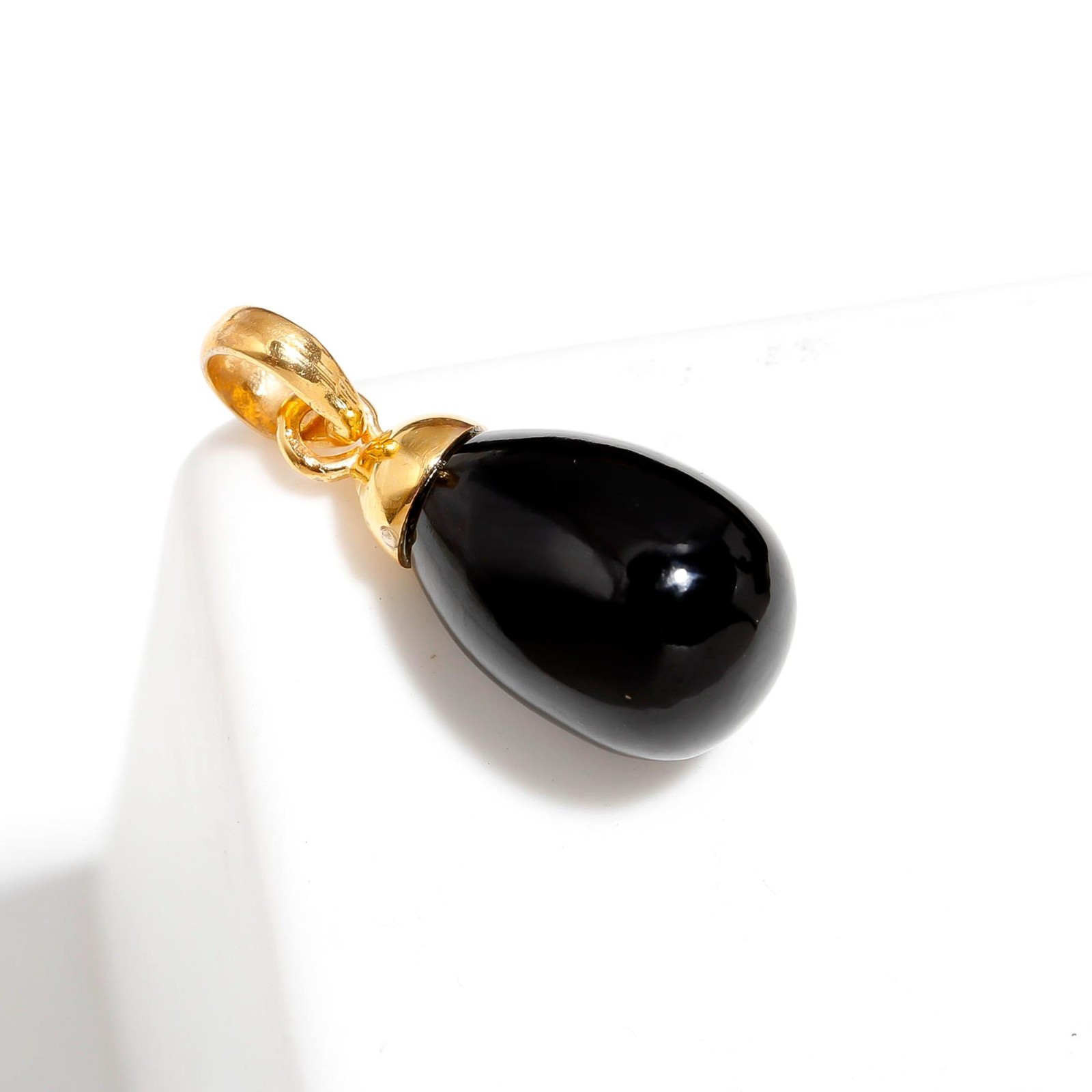 Natural Black Onyx Teardrop Chain Pendant Gold Fill 925 Sterling Silver Jewelry