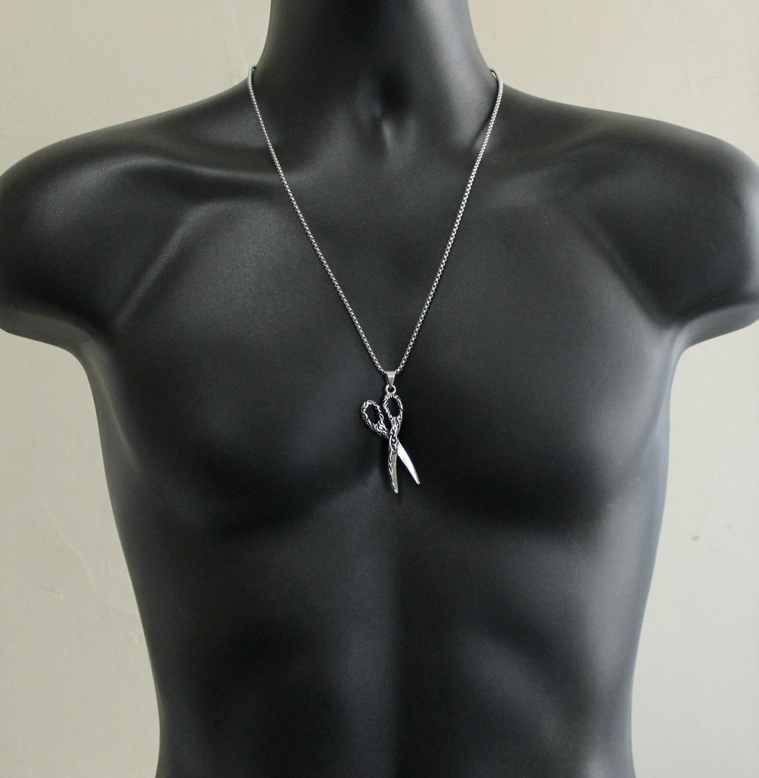 Barber Scissors Pendant Necklace Stainless Steel 24″ Chain