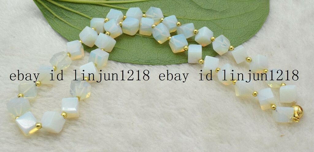 8x8mm Square White Sri Lanka Moonstone Gemstone Beads Necklace 18”