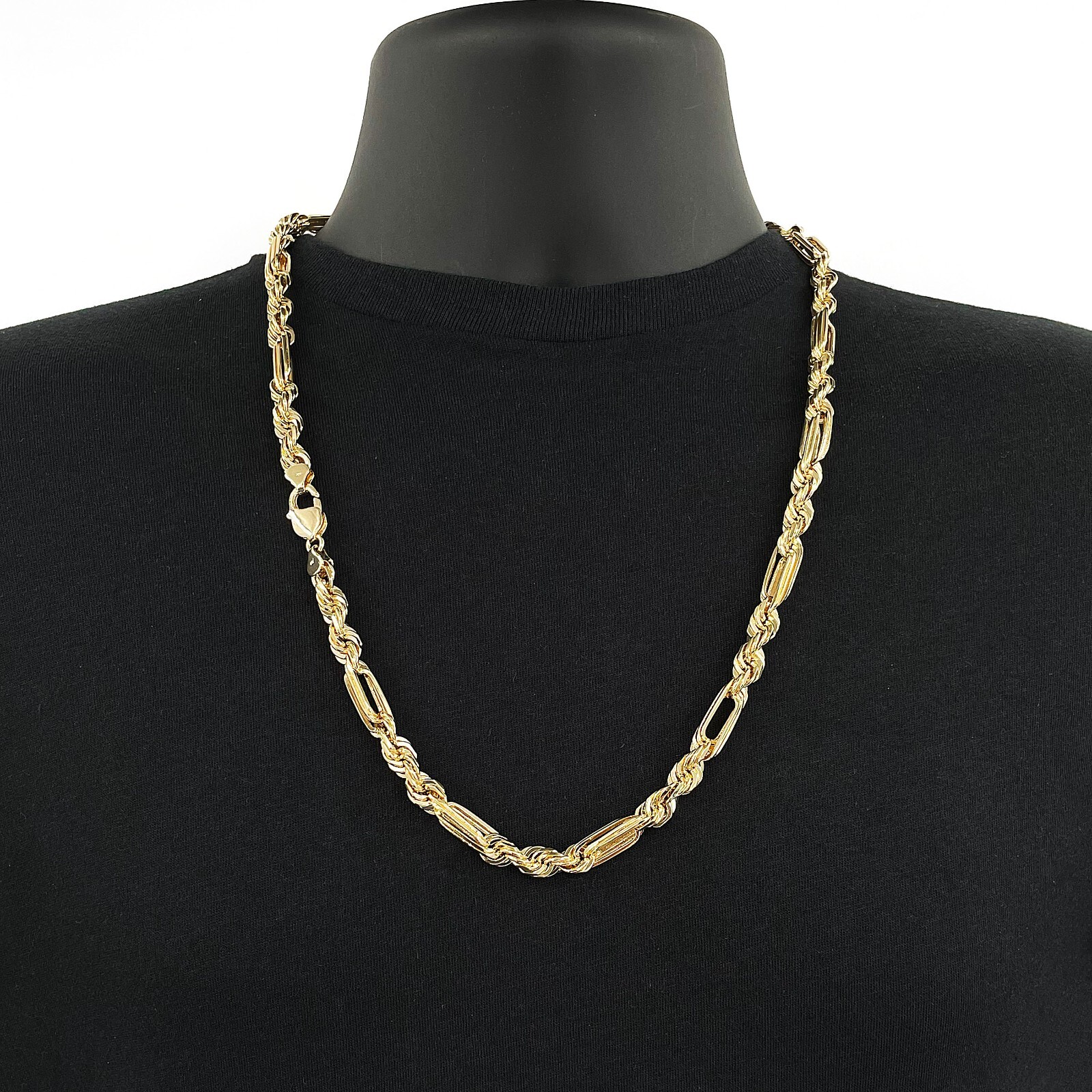 14k Yellow Gold Solid Milano Figaro Rope Chain Necklace 30″ 8mm 145.8 grams